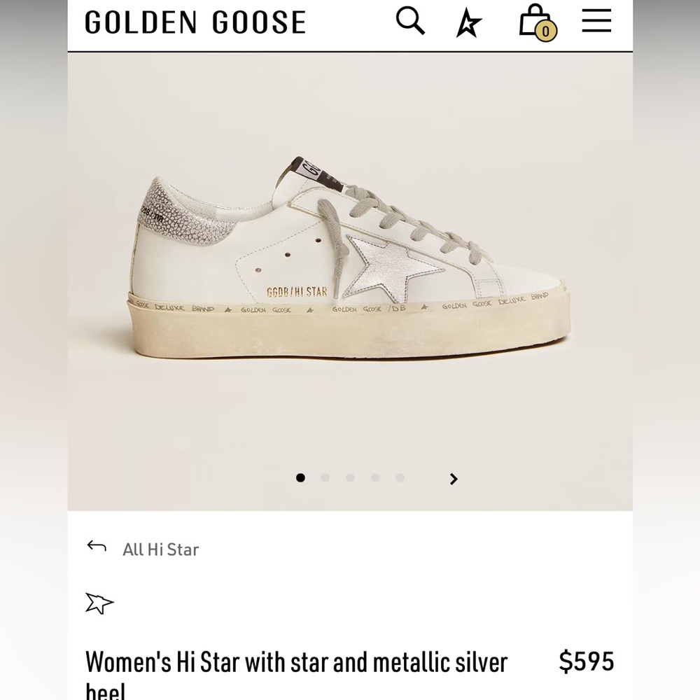Golden goose hi star sneakers with silver detailing.